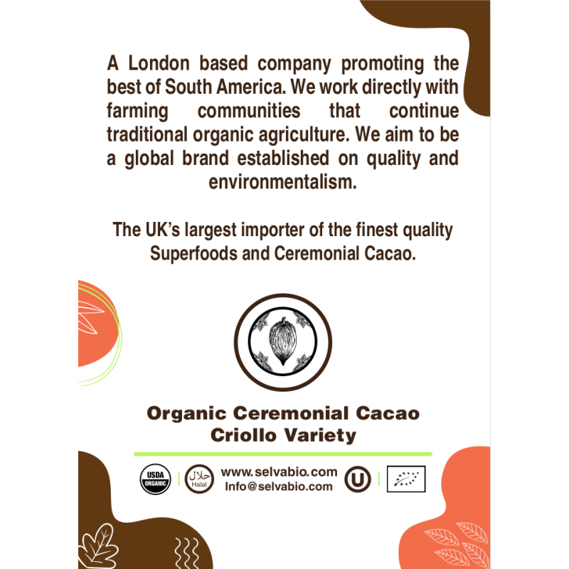 Organic Ceremonial Cacao, 500g From The Ashaninka, Matsigenga and Farmers Located in The Central Rainforest of Peru