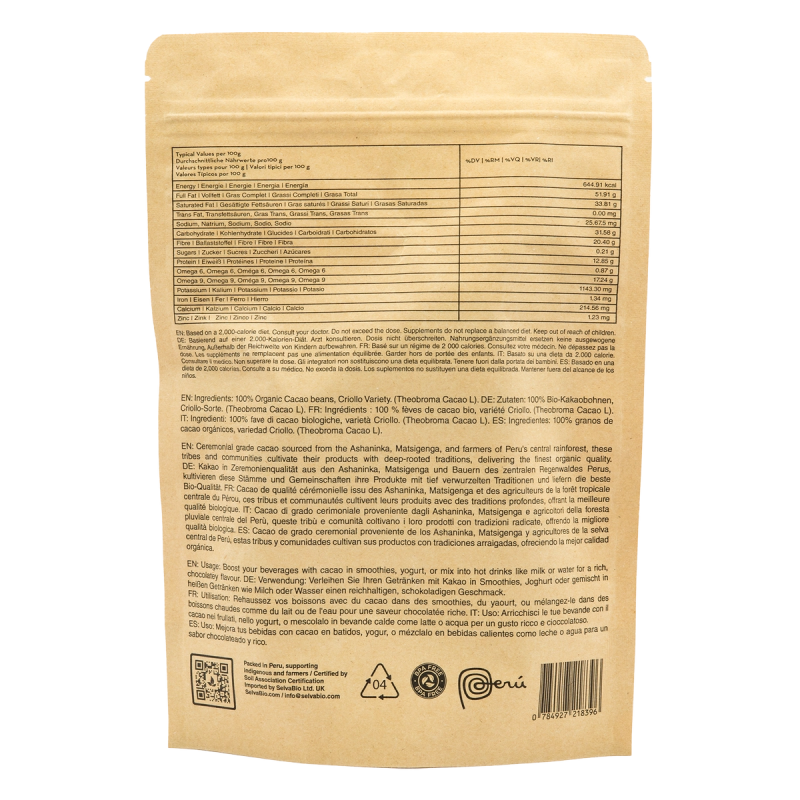 Cacao Ceremonial Orgánico, 250g de la Tribu Ashaninkas en Perú