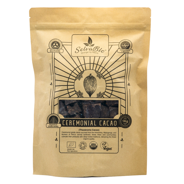 Organic Ceremonial Grade Cacao, 1Kg From The Ashaninka, Nomatsigenga and Farmers, located in the Central Rainforest of Peru.